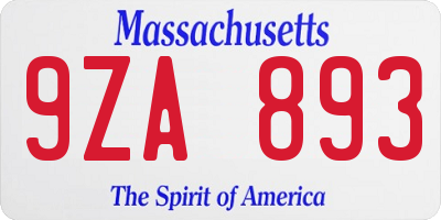 MA license plate 9ZA893