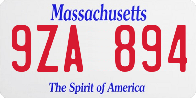 MA license plate 9ZA894