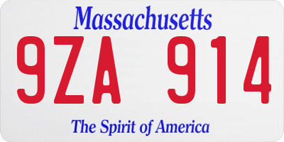 MA license plate 9ZA914