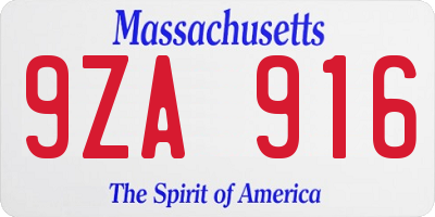 MA license plate 9ZA916