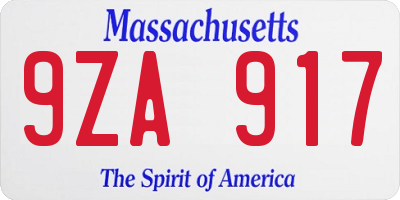 MA license plate 9ZA917