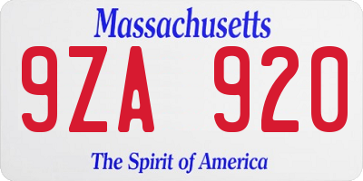 MA license plate 9ZA920