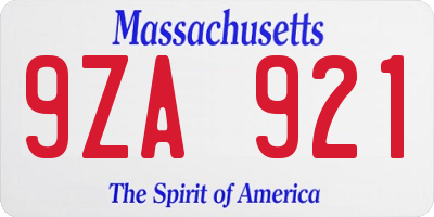 MA license plate 9ZA921