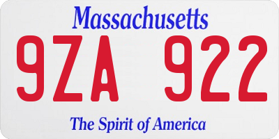 MA license plate 9ZA922