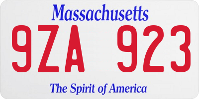 MA license plate 9ZA923