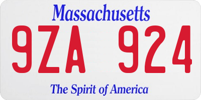 MA license plate 9ZA924