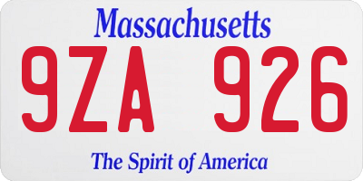 MA license plate 9ZA926