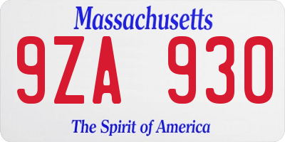 MA license plate 9ZA930