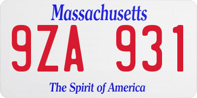 MA license plate 9ZA931