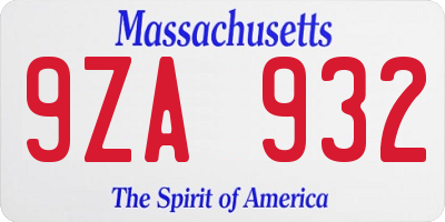 MA license plate 9ZA932