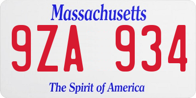 MA license plate 9ZA934