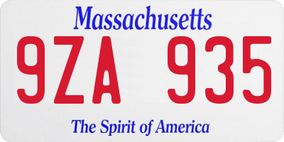 MA license plate 9ZA935