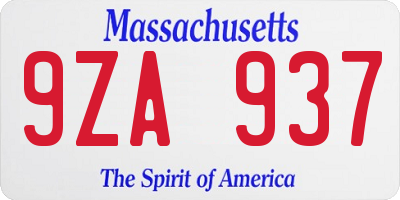 MA license plate 9ZA937