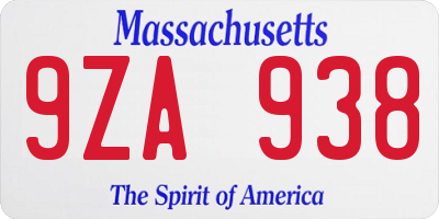 MA license plate 9ZA938