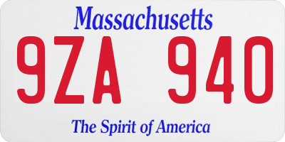 MA license plate 9ZA940