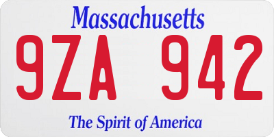 MA license plate 9ZA942