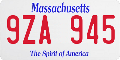 MA license plate 9ZA945