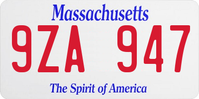 MA license plate 9ZA947