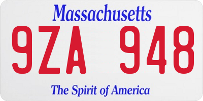MA license plate 9ZA948