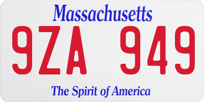 MA license plate 9ZA949