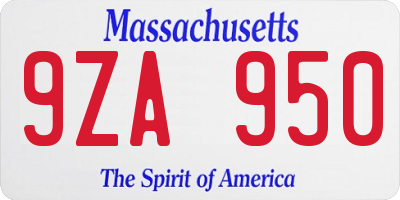 MA license plate 9ZA950