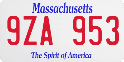 MA license plate 9ZA953