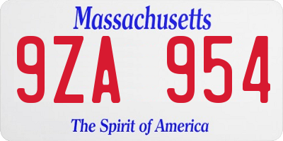 MA license plate 9ZA954