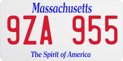 MA license plate 9ZA955