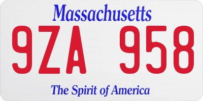 MA license plate 9ZA958