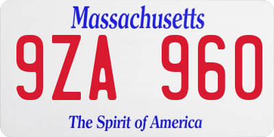 MA license plate 9ZA960