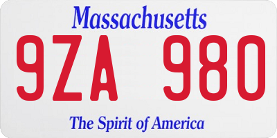 MA license plate 9ZA980