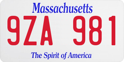 MA license plate 9ZA981