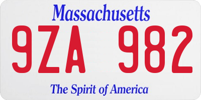 MA license plate 9ZA982