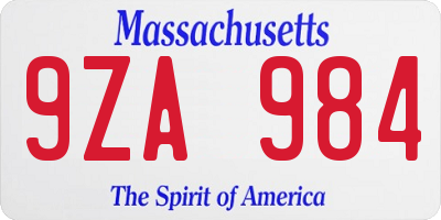 MA license plate 9ZA984