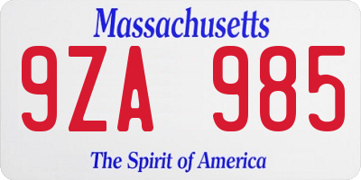 MA license plate 9ZA985