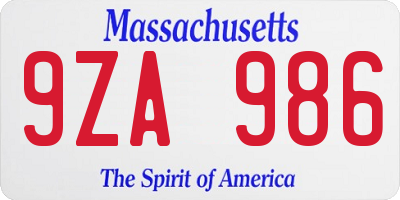 MA license plate 9ZA986