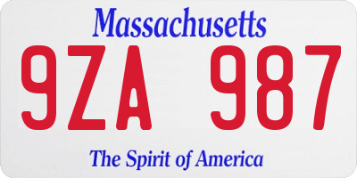 MA license plate 9ZA987