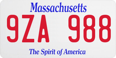 MA license plate 9ZA988