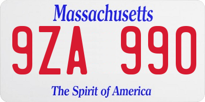 MA license plate 9ZA990
