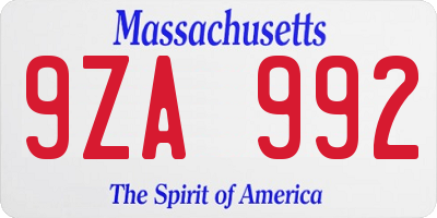 MA license plate 9ZA992