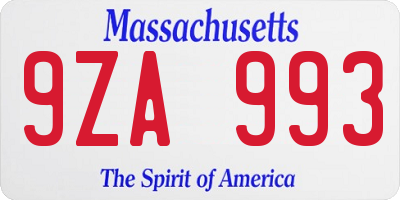 MA license plate 9ZA993
