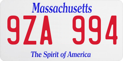 MA license plate 9ZA994