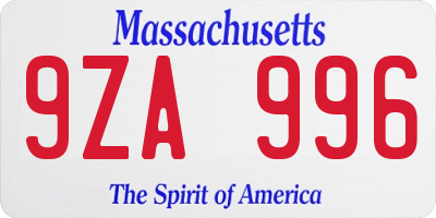 MA license plate 9ZA996