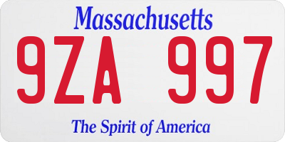 MA license plate 9ZA997