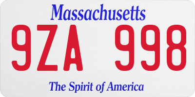 MA license plate 9ZA998