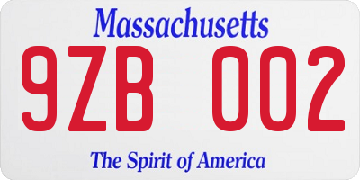 MA license plate 9ZB002