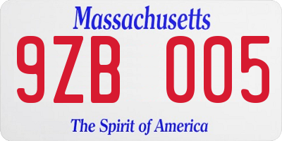 MA license plate 9ZB005