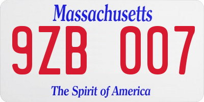 MA license plate 9ZB007