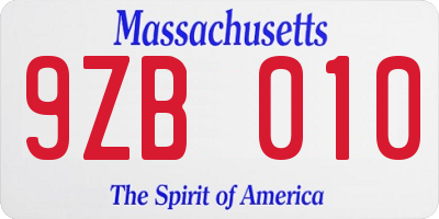MA license plate 9ZB010