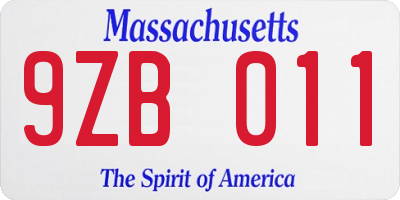 MA license plate 9ZB011